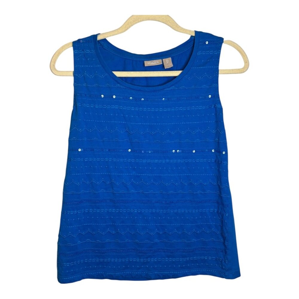 Chico's Blouse Women's Size Small‎ Sleeveless Tank Top Sequins Blue Chicos 0